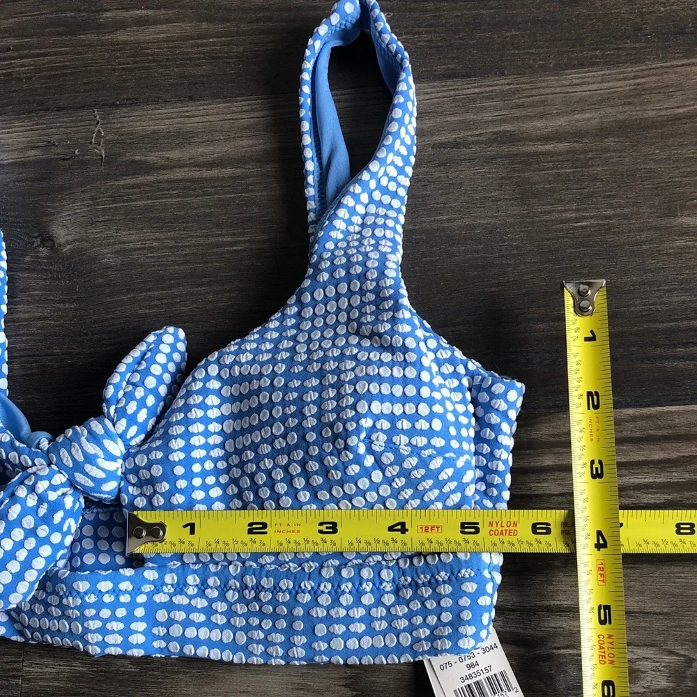 NWT Aerie Scoop Knot Front Bikini Top Blue White Jacquard Polka Dot